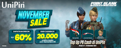 [November Sale] Top Up PB Cash di UniPin - Dapatkan Diskon 60% + Cashback 20.000 UniPin Credits & Item In-Game PB!